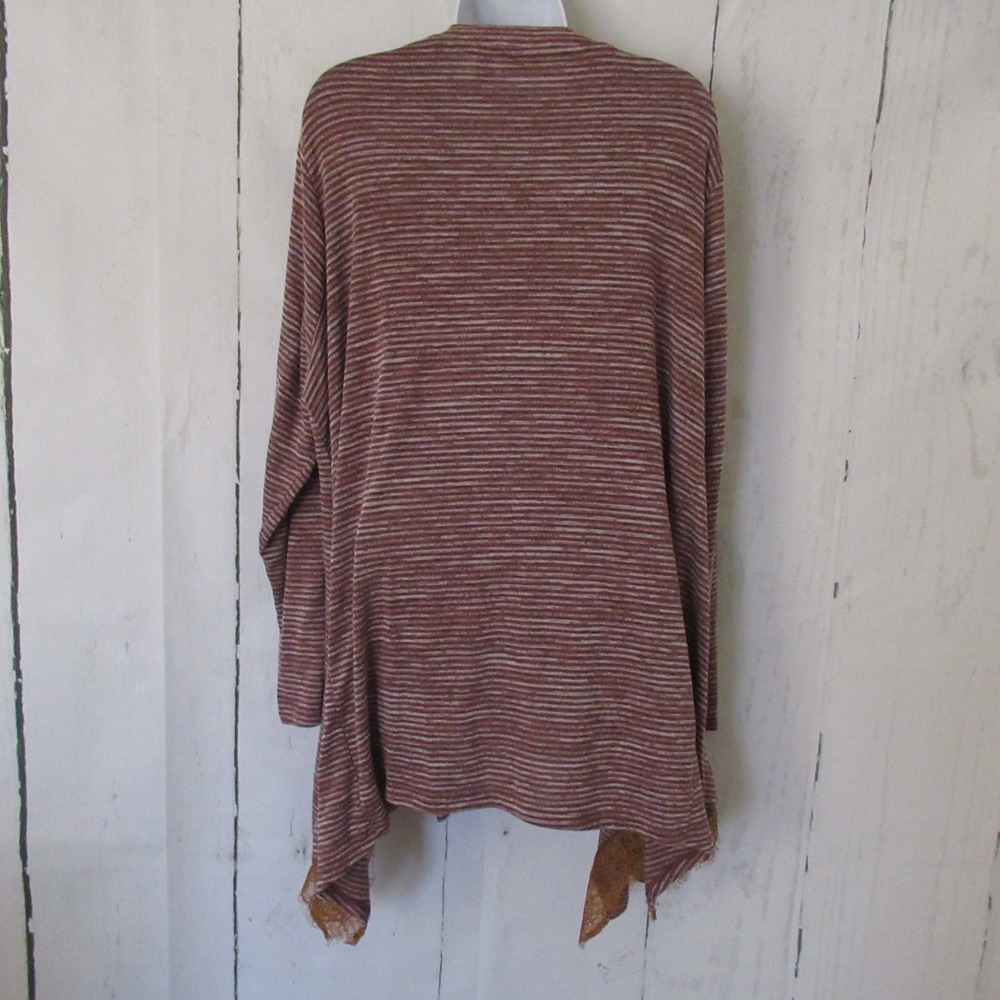 Logo Lori Goldstein Cardigan 3X Brown Stripe Button Up Topper Print Plus Size - Picture 3 of 9